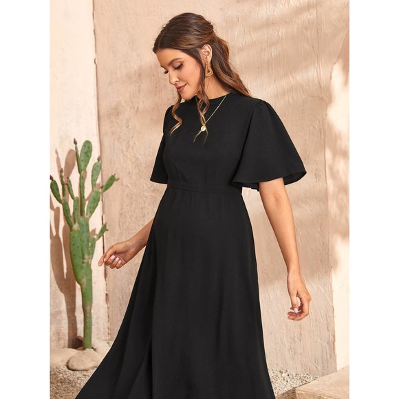 Maternity Solid Butterfly short Sleeve midi Dress black - Picture 4 of 5
